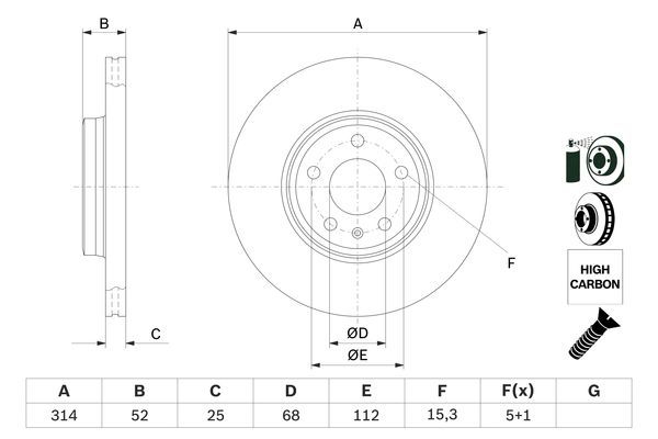 BOSCH 0 986 479 467 Bremsscheibe &Oslash; 314mm f&uuml;r Vorderachse