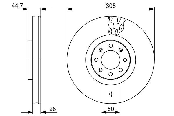 BOSCH 0 986 479 531 Bremsscheibe Ø 305mm für Vorderachse