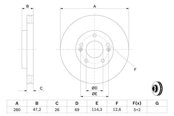 BOSCH 0 986 479 C13 Bremsscheiben &Oslash; 280mm f&uuml;r Vorderachse