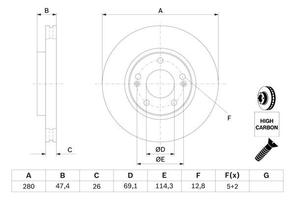 BOSCH 0 986 479 C07 Bremsscheiben &Oslash; 280mm f&uuml;r Vorderachse
