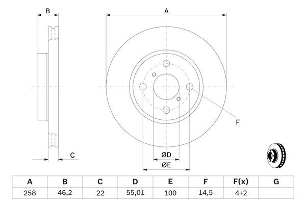 BOSCH 0 986 479 C06 Bremsscheiben &Oslash; 258mm f&uuml;r Vorderachse