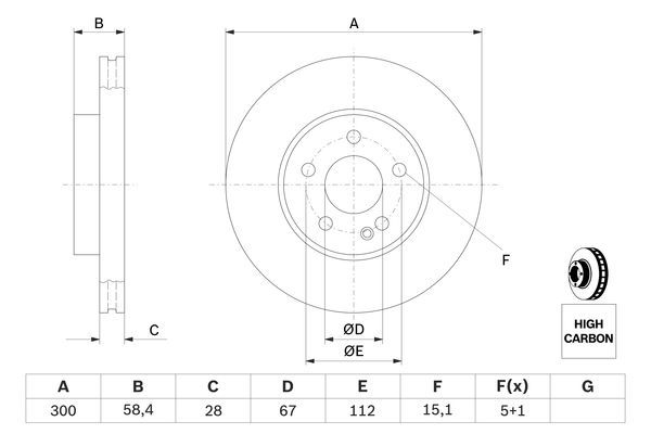BOSCH 0 986 479 C50 Bremsscheibe &Oslash; 300mm f&uuml;r Vorderachse