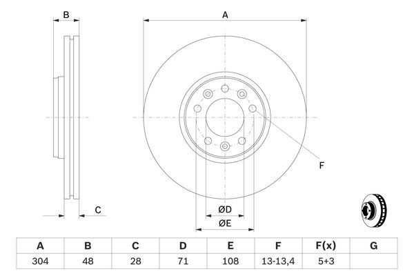 BOSCH 0 986 479 C53 Bremsscheibe &Oslash; 304mm f&uuml;r Vorderachse