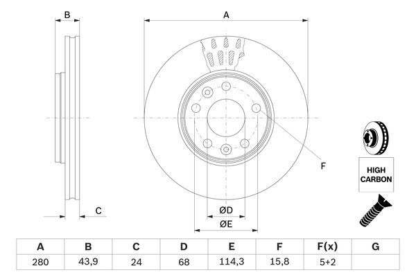 BOSCH 0 986 479 C62 Bremsscheiben &Oslash; 280mm f&uuml;r Vorderachse