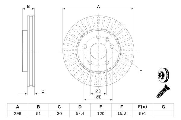 BOSCH 0 986 479 C65 Bremsscheibe &Oslash; 296mm f&uuml;r Vorderachse