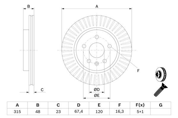 BOSCH 0 986 479 C71 Bremsscheibe &Oslash; 315mm f&uuml;r Hinterachse