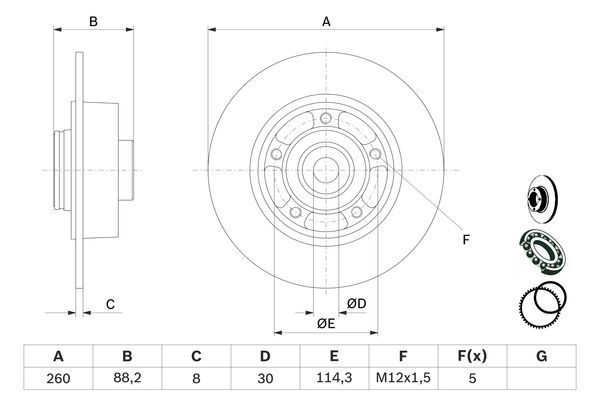 BOSCH 0 986 479 C88 Bremsscheibe &Oslash; 260mm f&uuml;r Hinterachse
