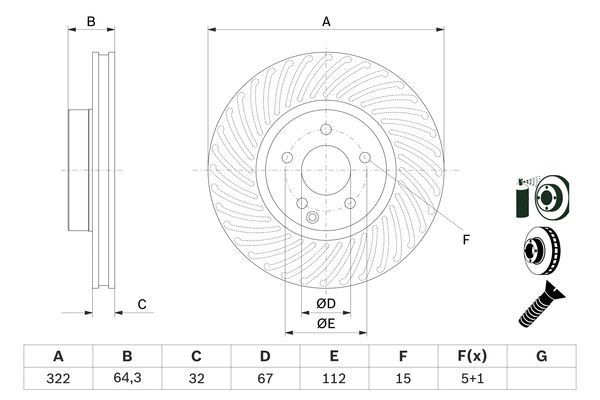 BOSCH 0 986 479 652 Bremsscheibe &Oslash; 322mm f&uuml;r Vorderachse