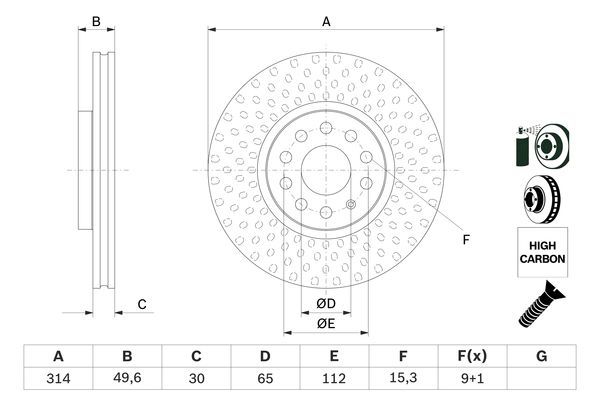 BOSCH 0 986 479 735 Bremsscheibe &Oslash; 314mm f&uuml;r Vorderachse