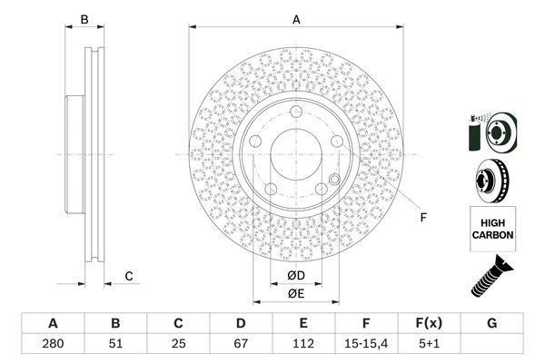 BOSCH 0 986 479 A00 Bremsscheiben &Oslash; 280mm f&uuml;r Vorderachse