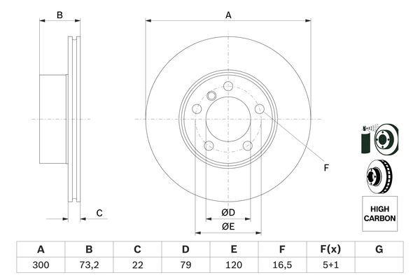 BOSCH 0 986 479 A18 Bremsscheibe Ø 300mm für Vorderachse