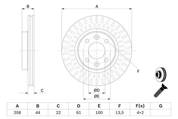 BOSCH 0 986 479 A86 Bremsscheiben &Oslash; 258mm f&uuml;r Vorderachse