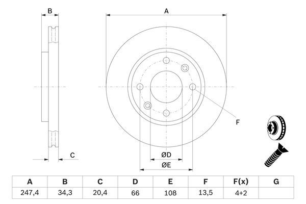 BOSCH 0 986 479 B32 Bremsscheiben &Oslash; 2474mm f&uuml;r Vorderachse