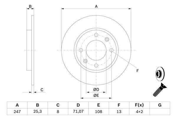 BOSCH 0 986 479 B35 Bremsscheiben &Oslash; 247mm f&uuml;r Hinterachse