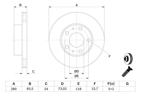 BOSCH 0 986 479 B34 Bremsscheiben &Oslash; 280mm f&uuml;r Vorderachse