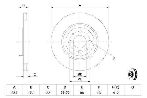BOSCH 0 986 479 B49 Bremsscheiben &Oslash; 284mm f&uuml;r Vorderachse