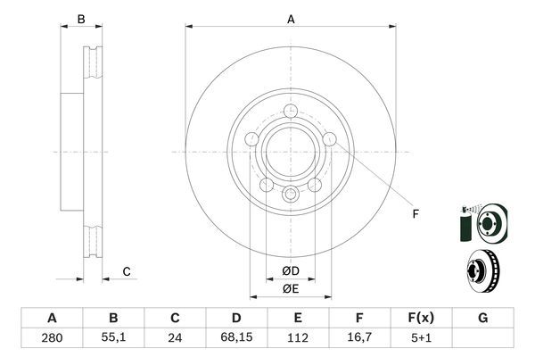 BOSCH 0 986 479 B50 Bremsscheiben &Oslash; 280mm f&uuml;r Vorderachse