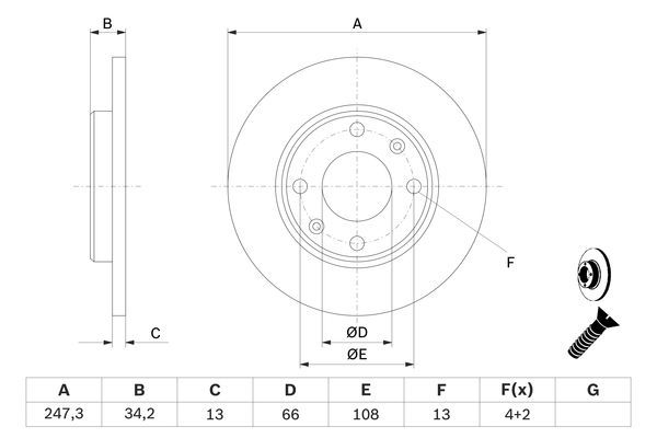 BOSCH 0 986 479 B55 Bremsscheiben &Oslash; 247mm f&uuml;r Vorderachse