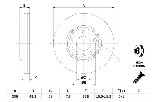 BOSCH 0 986 479 B69 Bremsscheibe &Oslash; 3053mm f&uuml;r Vorderachse