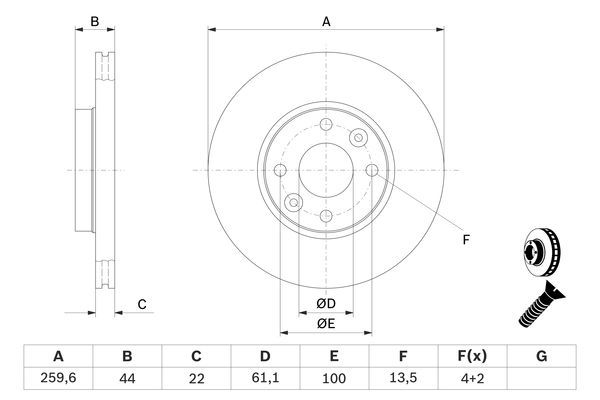 BOSCH 0 986 479 B73 Bremsscheiben &Oslash; 2596mm f&uuml;r Vorderachse