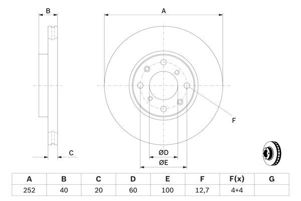 BOSCH 0 986 479 B98 Bremsscheiben &Oslash; 252mm f&uuml;r Vorderachse