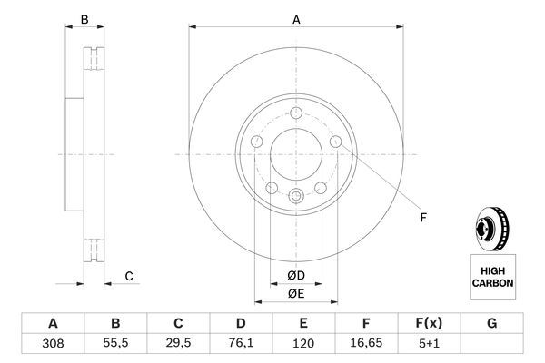BOSCH 0 986 479 B88 Bremsscheibe &Oslash; 308mm f&uuml;r Vorderachse