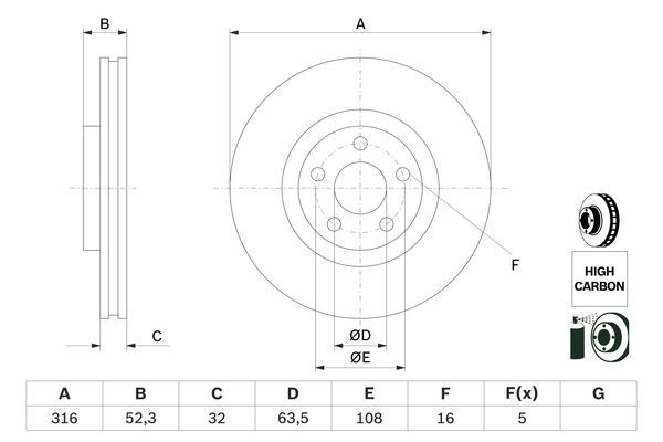 BOSCH 0 986 479 D48 Bremsscheibe &Oslash; 316mm f&uuml;r Vorderachse