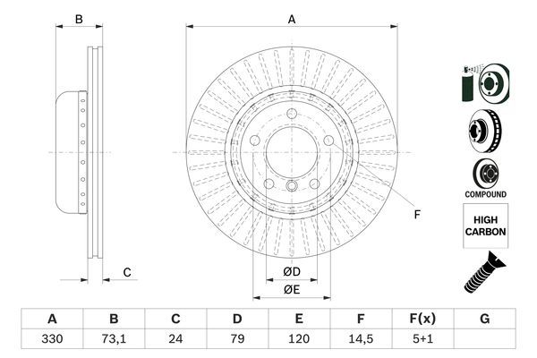 BOSCH 0 986 479 E23 Bremsscheibe &Oslash; 330mm f&uuml;r Vorderachse