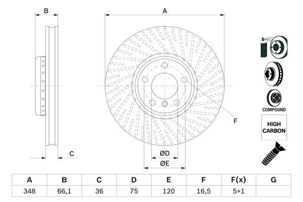 BOSCH 0 986 479 E18 Bremsscheibe &Oslash; 348mm f&uuml;r Vorderachse