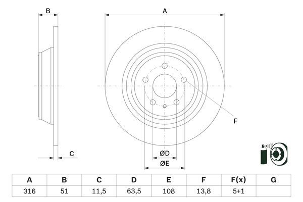 BOSCH 0 986 479 D86 Bremsscheiben &Oslash; 316mm f&uuml;r Hinterachse
