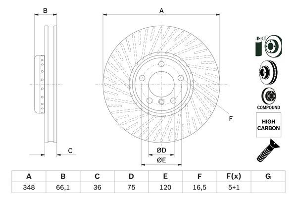 BOSCH 0 986 479 E19 Bremsscheibe &Oslash; 348mm f&uuml;r Vorderachse
