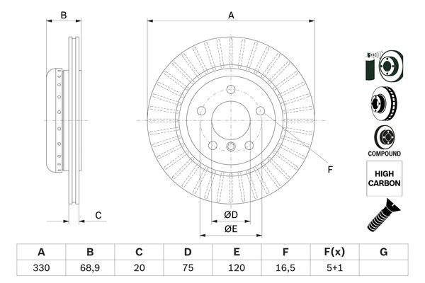BOSCH 0 986 479 E04 Bremsscheibe &Oslash; 330mm f&uuml;r Hinterachse