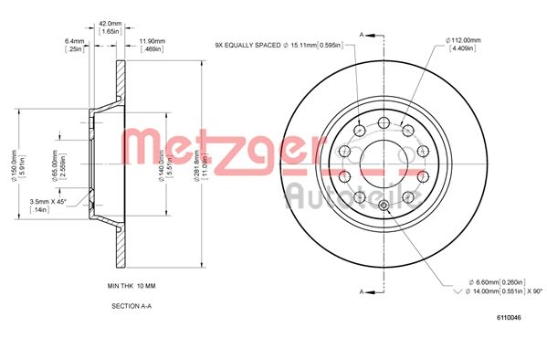 METZGER 6110046 Bremsscheibe Lack/Ks/Ms f&uuml;r AUDI/SEAT/SKODA/VW HA