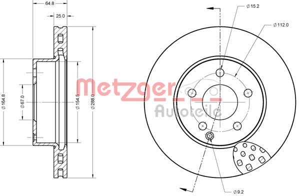 METZGER 6110327 Bremsscheibe Lack/Ks f&uuml;r MB VA