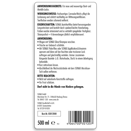 SONAX 03012000 Autohartwax 500ml