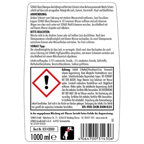 SONAX 03143000 Glanzshampoo Konzentrat 1L