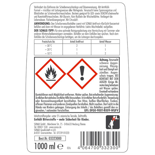 SONAX 03323000 Antifrost + Klarsicht Konzentrat Citrus 1L