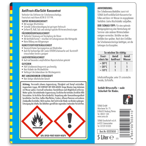 SONAX 03325050 Antifrost + Klarsicht Konzentrat Citrus 5L