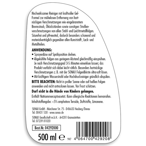 SONAX 04292000 Felgenreiniger Gel 500ml