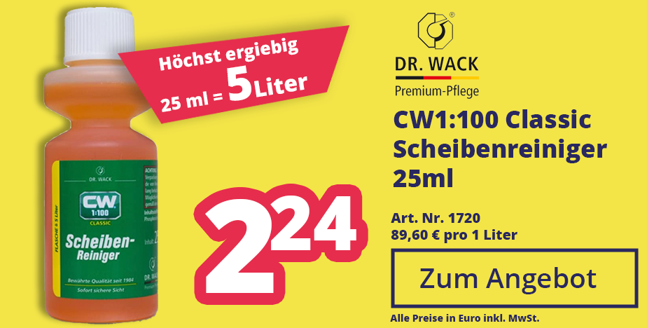 Zum Angebot Dr. Wack 1720 | CW1:100 Classic Scheibenreiniger 25ml für 2,24 EURO