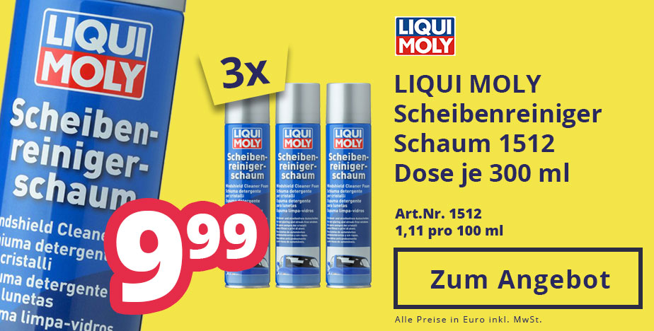 Angebot 3x Liqui Moly Scheibenreiniger Schaum 1512 für 9,99 EURO
